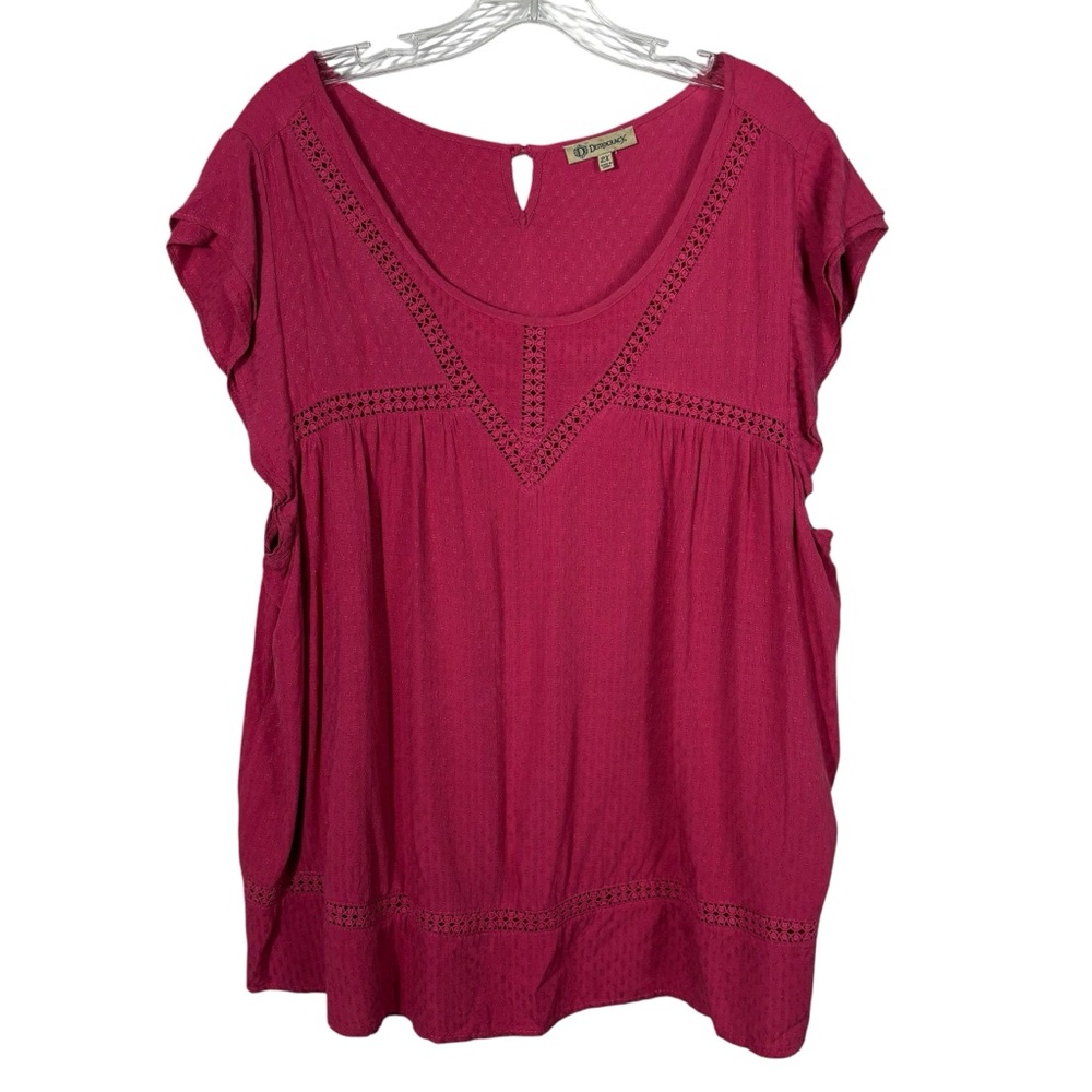 Democracy Hot Pink Ruffle Sleeve Peasant Blouse Top Plus Size 2X Summer Travel